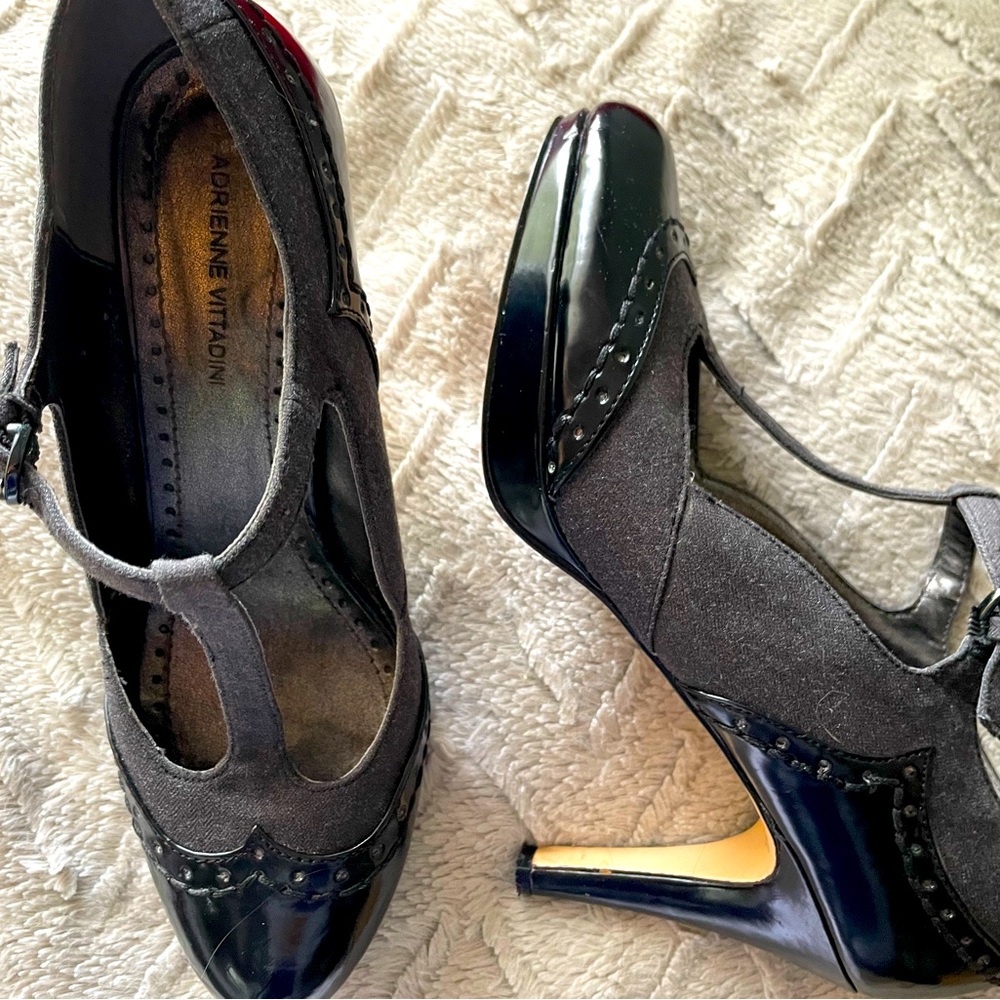 Adrienne Vittadinni black/gray platform heel - Mary Jane style